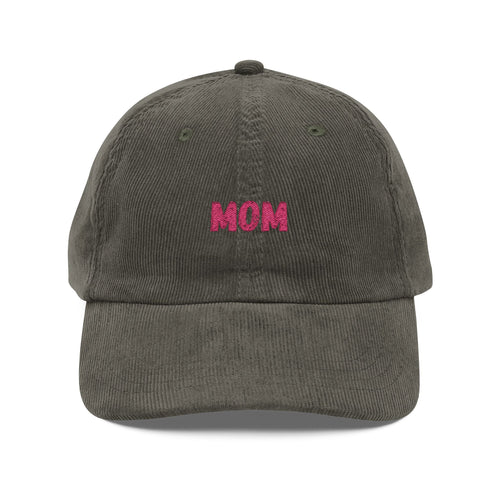 Embroidered 'MOM' Corduroy Cap — Vintage Baseball Hat for Moms