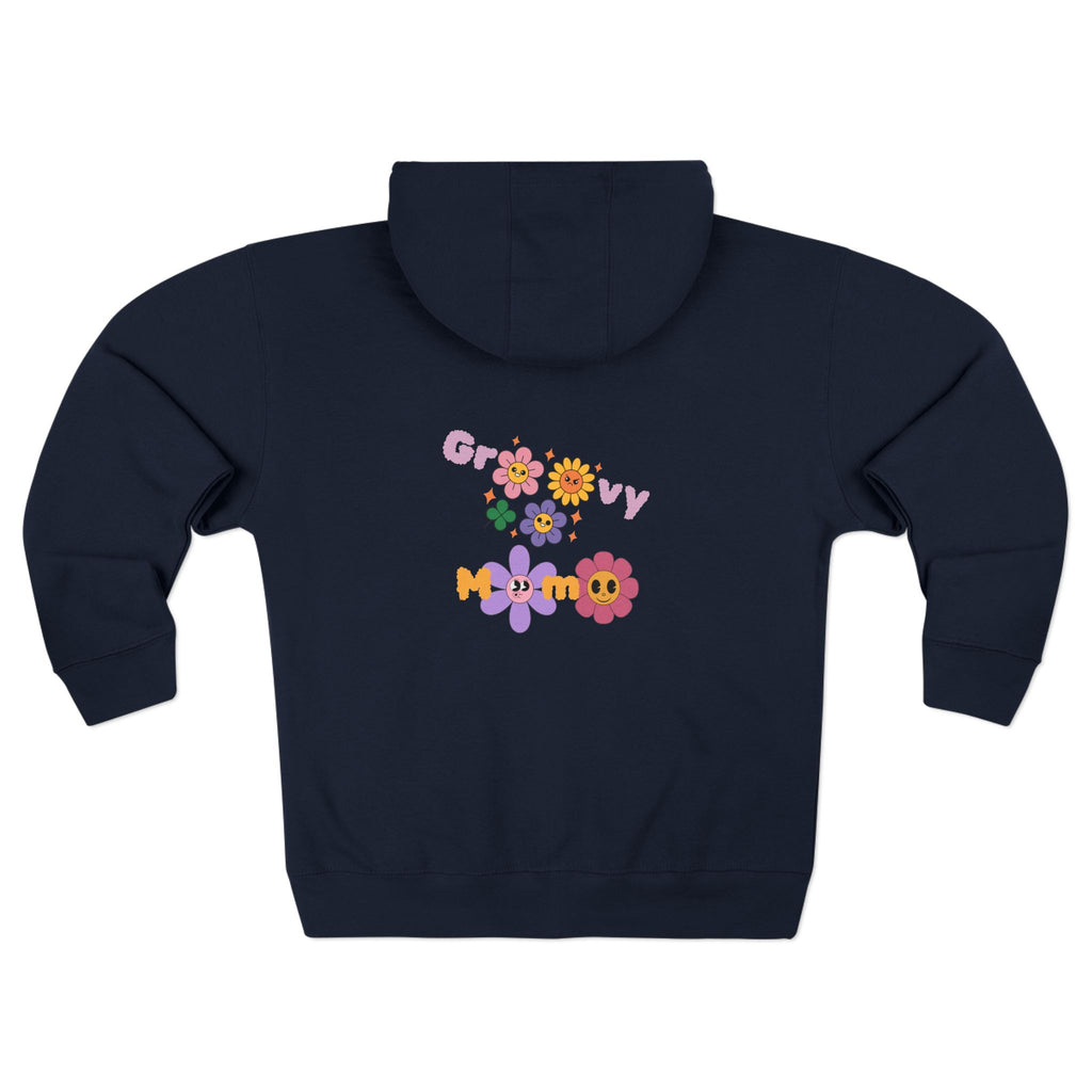 Groovy Mama Zip Hoodie — Retro Flower Graphic Zip-Up for Moms