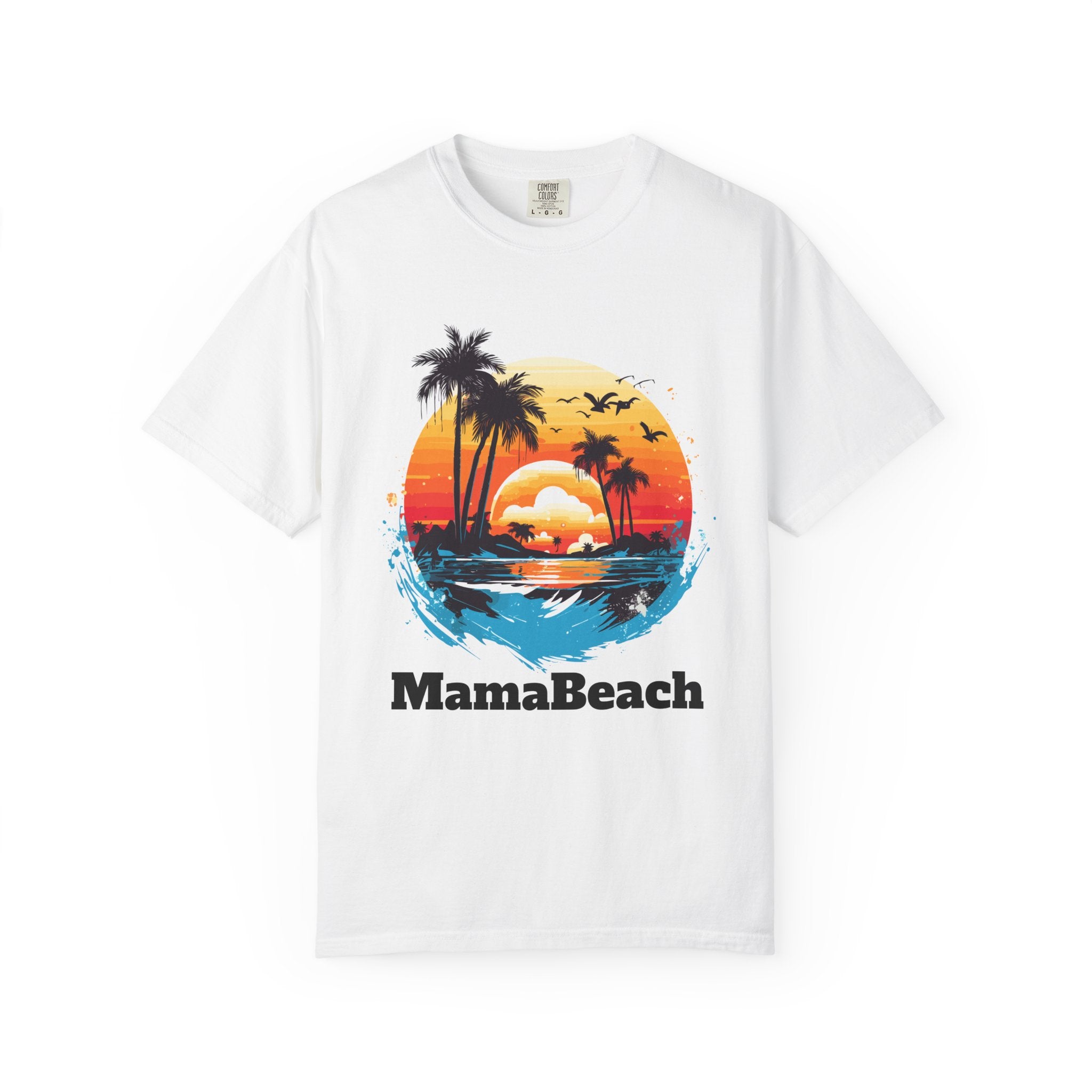 MamaBeach Sunset T-Shirt — Tropical Palm Beach Graphic Tee