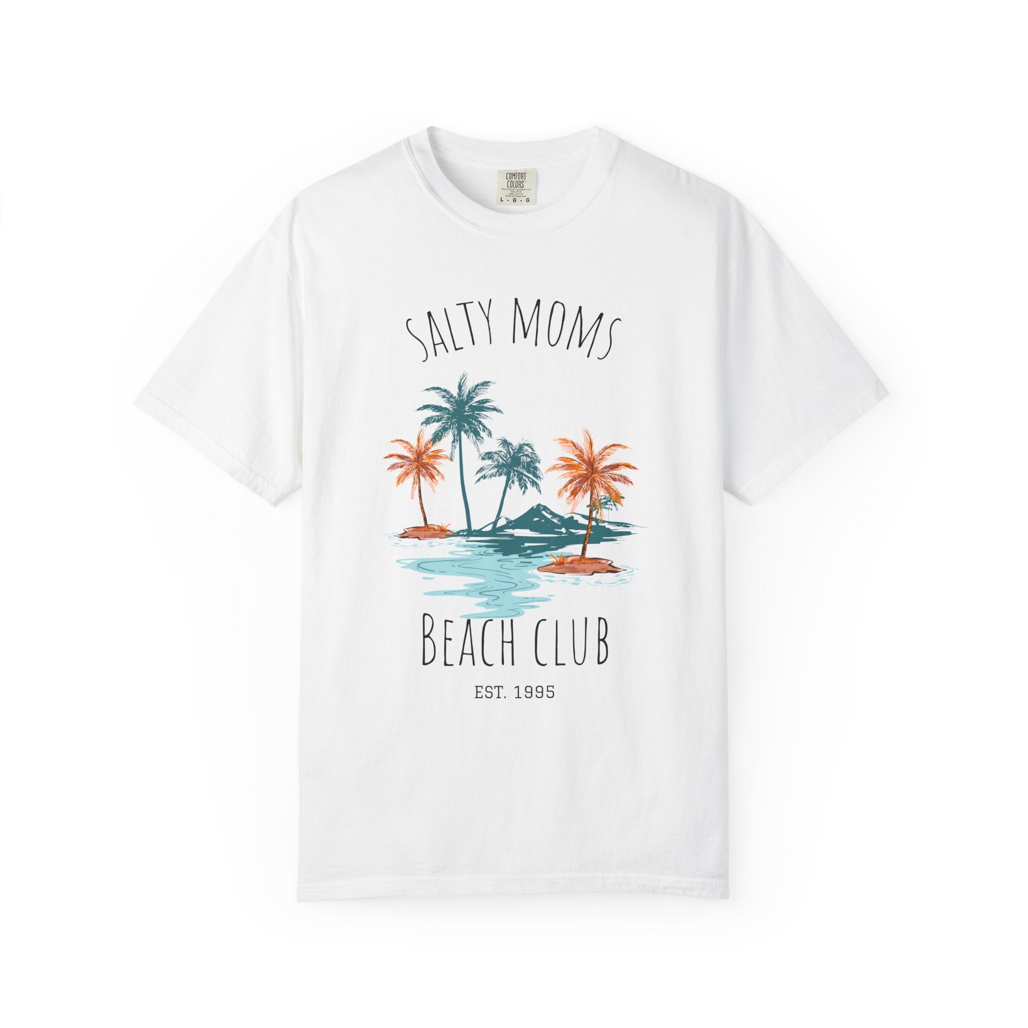 Salty Moms Beach Club T-Shirt — Tropical Palm Island Graphic Tee