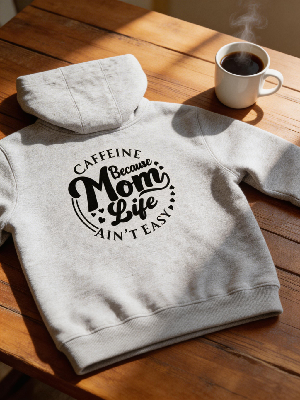 Mom Life Zip Hoodie — “Caffeine Because Mom Life Ain’t Easy” Graphic