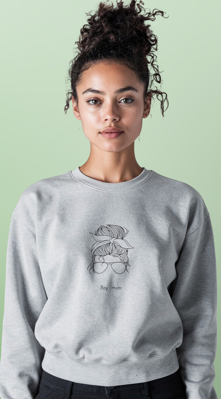 Messy Bun Mom Crewneck Sweatshirt — 'Busy Mom' Minimal Sketch