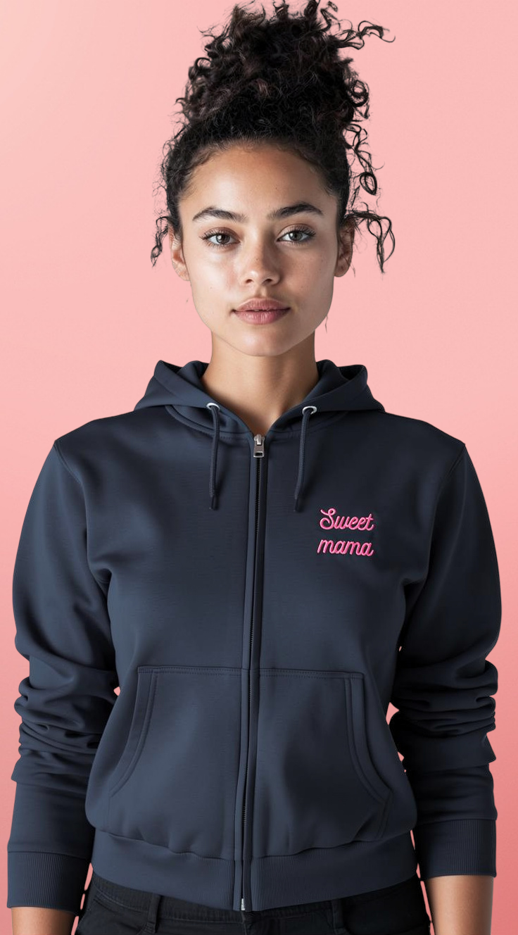 Mom / Super Mama Zip Hoodie — 'MOM' Front & 'SUPER MAMA' Back Cozy Zip-Up