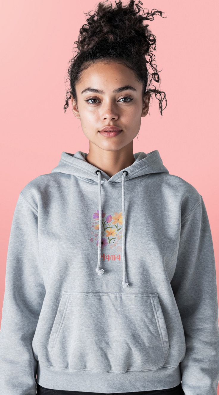 Mama Floral Hoodie — Soft Watercolor Flowers "Mama" Pullover