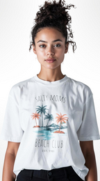 Salty Moms Beach Club T-Shirt — Tropical Palm Island Graphic Tee