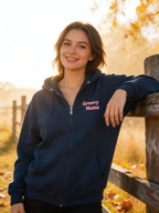 Groovy Mama Zip Hoodie — Retro Flower Graphic Zip-Up for Moms