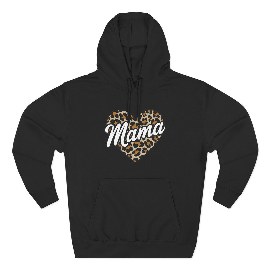 Mama Leopard Heart Hoodie — Cozy Fleece Pullover for Moms