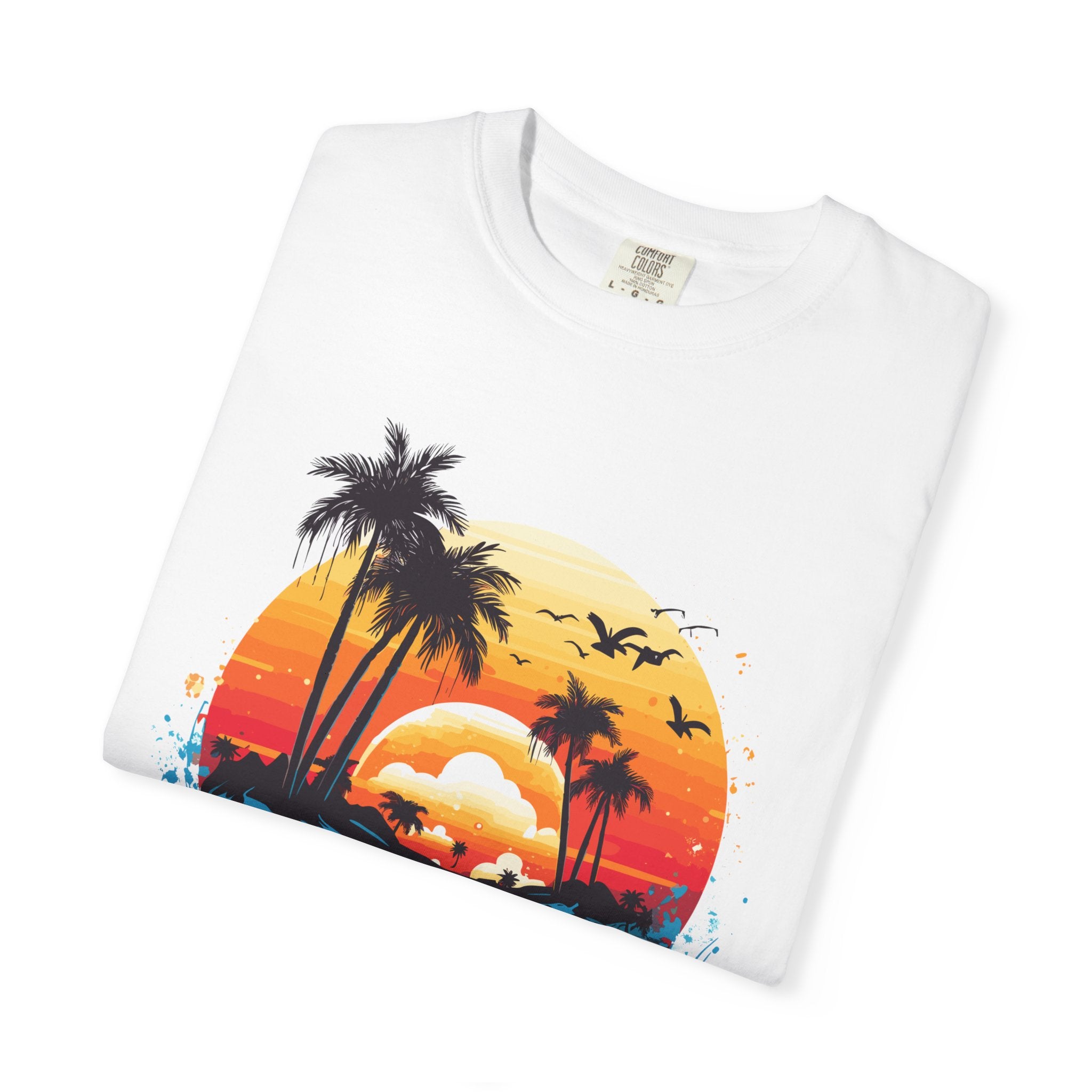 MamaBeach Sunset T-Shirt — Tropical Palm Beach Graphic Tee