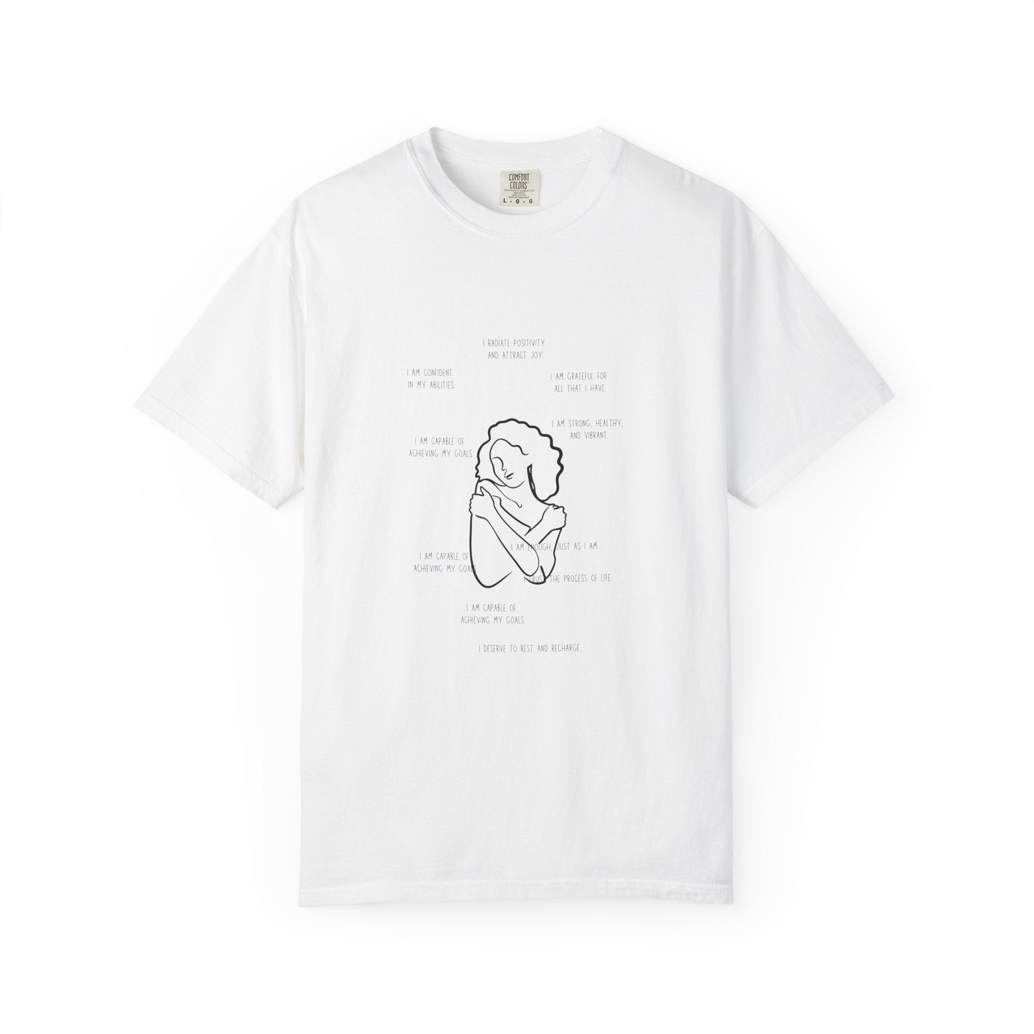 Minimal Line Art 'Hug Yourself' T-Shirt — Self-Love Illustration Tee