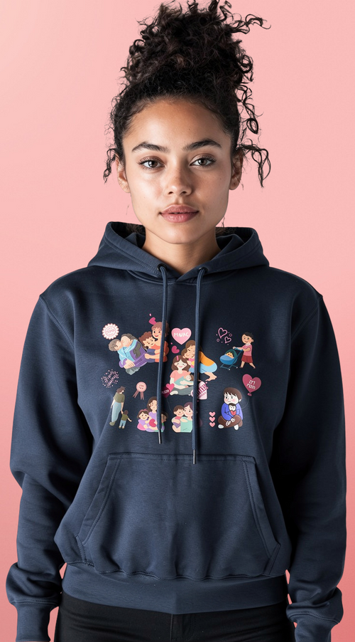 Cozy Family Moments Hoodie — Illustrated Cute Couples & Family Love Pullover