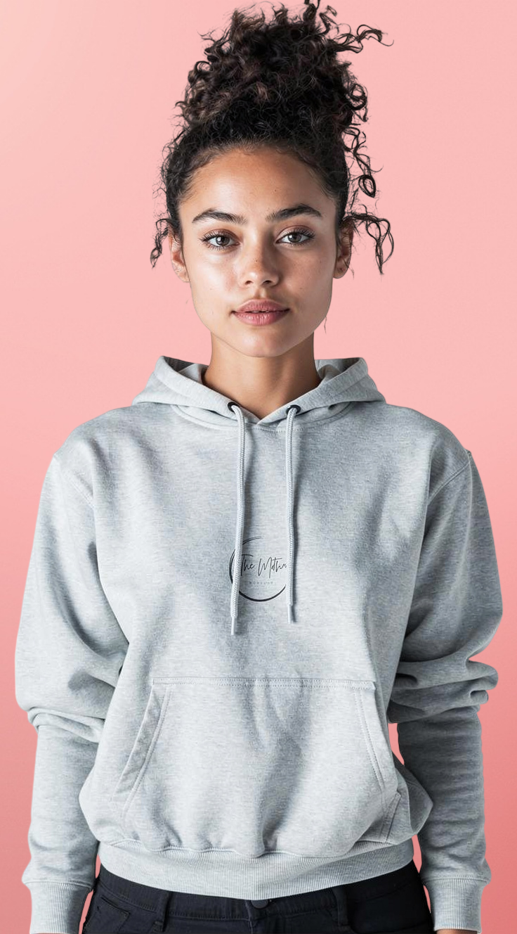 Minimal Embroidered Crescent Hoodie — Lightweight Fleece Pullover