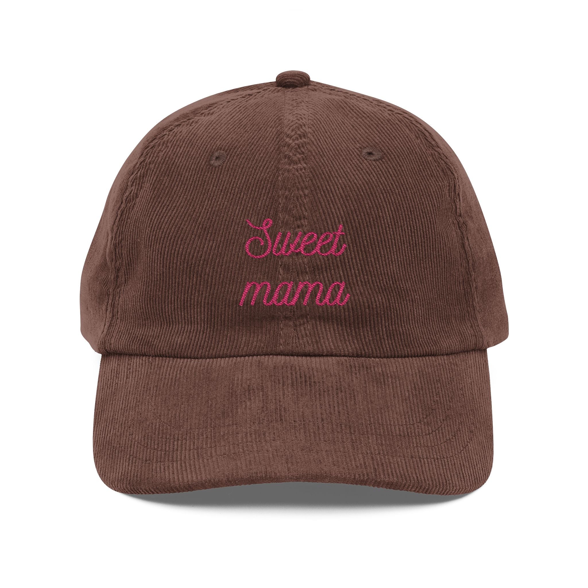 Sweet Mama Embroidered Corduroy Cap — Vintage Brown Mom Hat