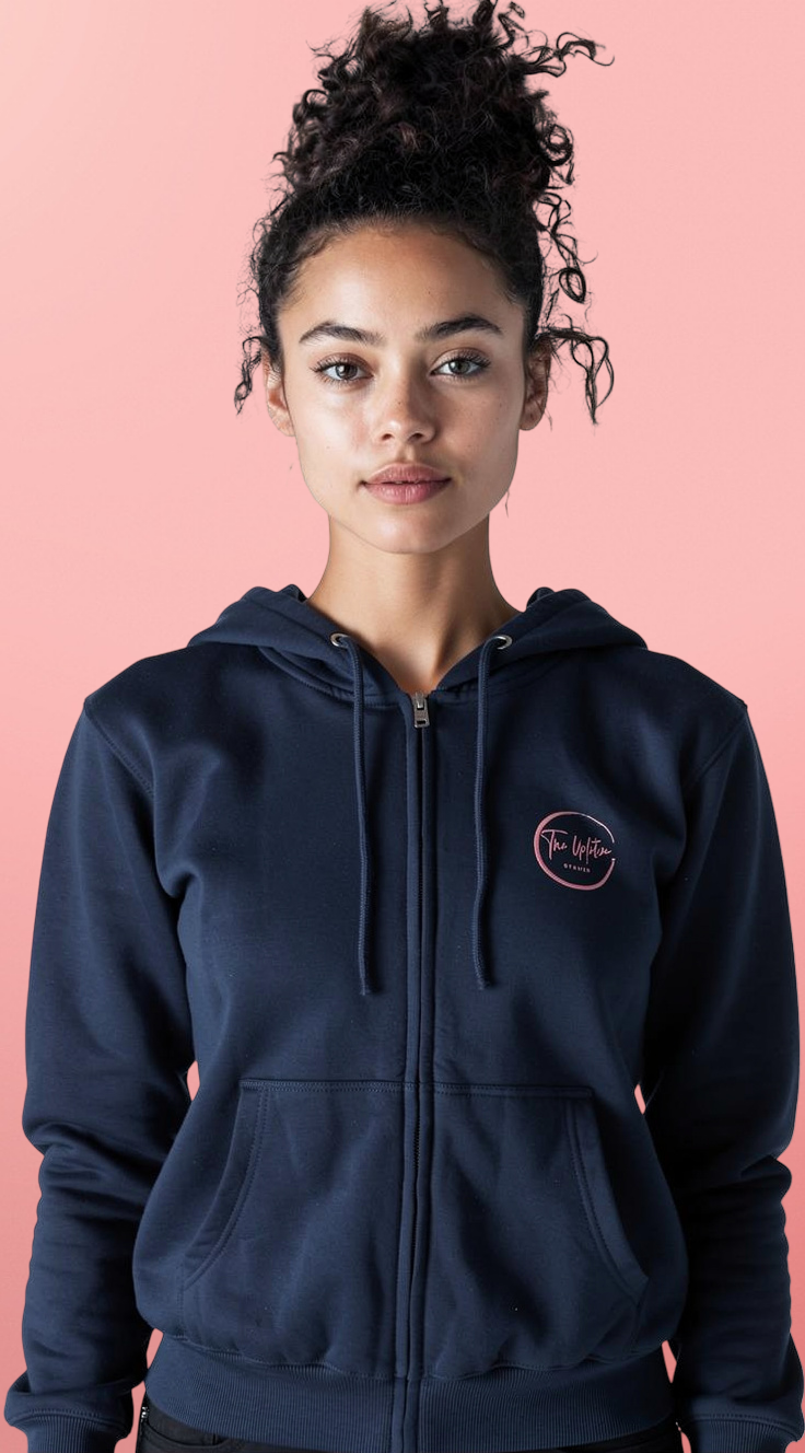Minimal Compass Logo Zip Hoodie — Unisex Lightweight Full‑Zip Hoodie