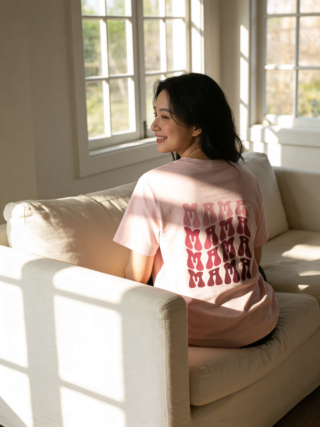 Mama Retro Graphic T-Shirt — Pink Gradient 'MAMA' Stack