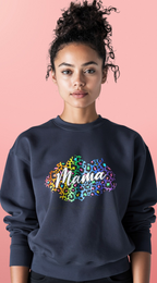 Mama Leopard Heart Crewneck Sweatshirt — Colorful Floral Leopard Print for Moms