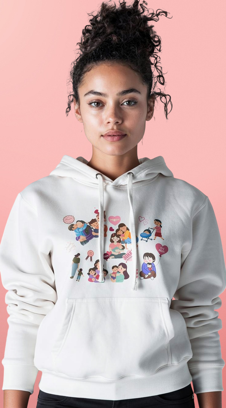 Cozy Family Moments Hoodie — Illustrated Cute Couples & Family Love Pullover