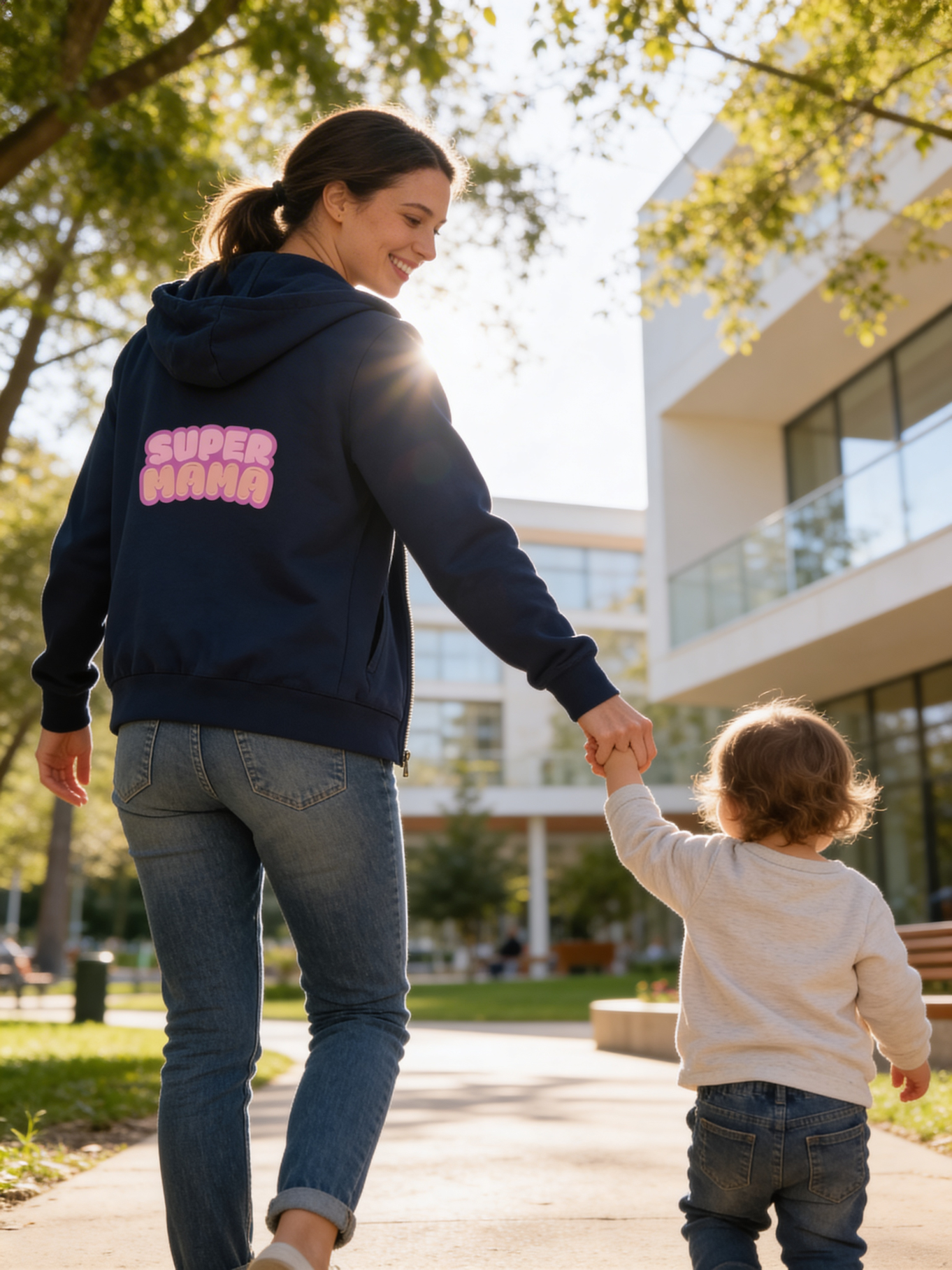 Mom / Super Mama Zip Hoodie — 'MOM' Front & 'SUPER MAMA' Back Cozy Zip-Up